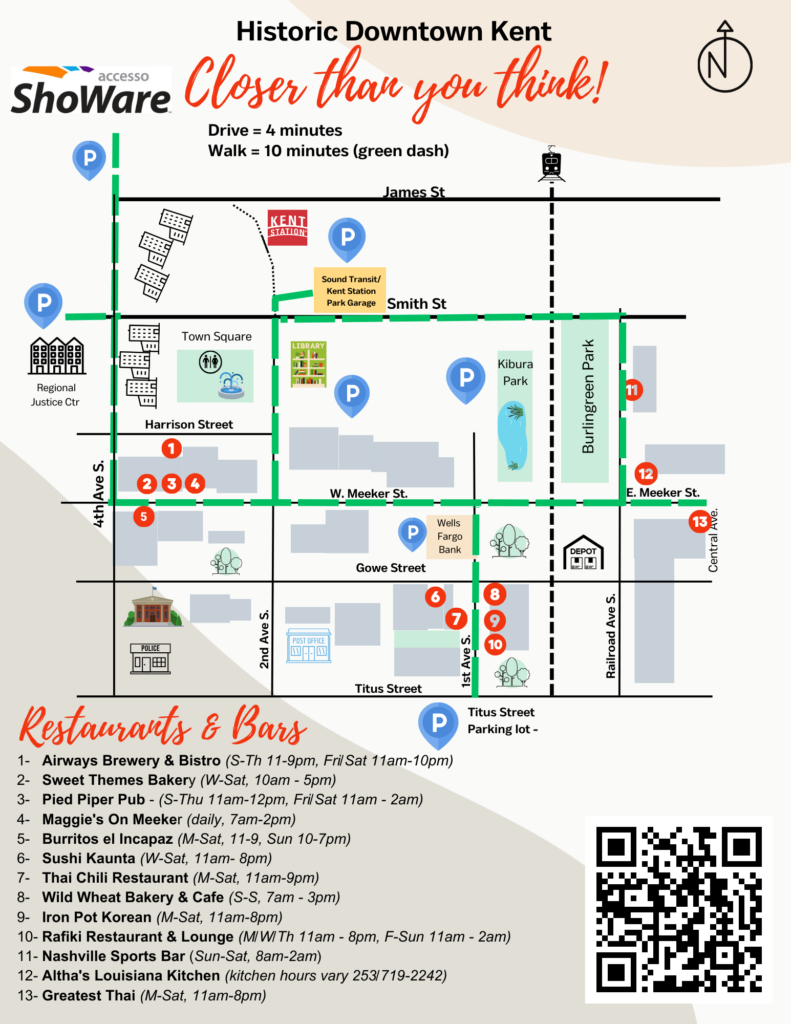 Dining Map for Downtown Kent, WA